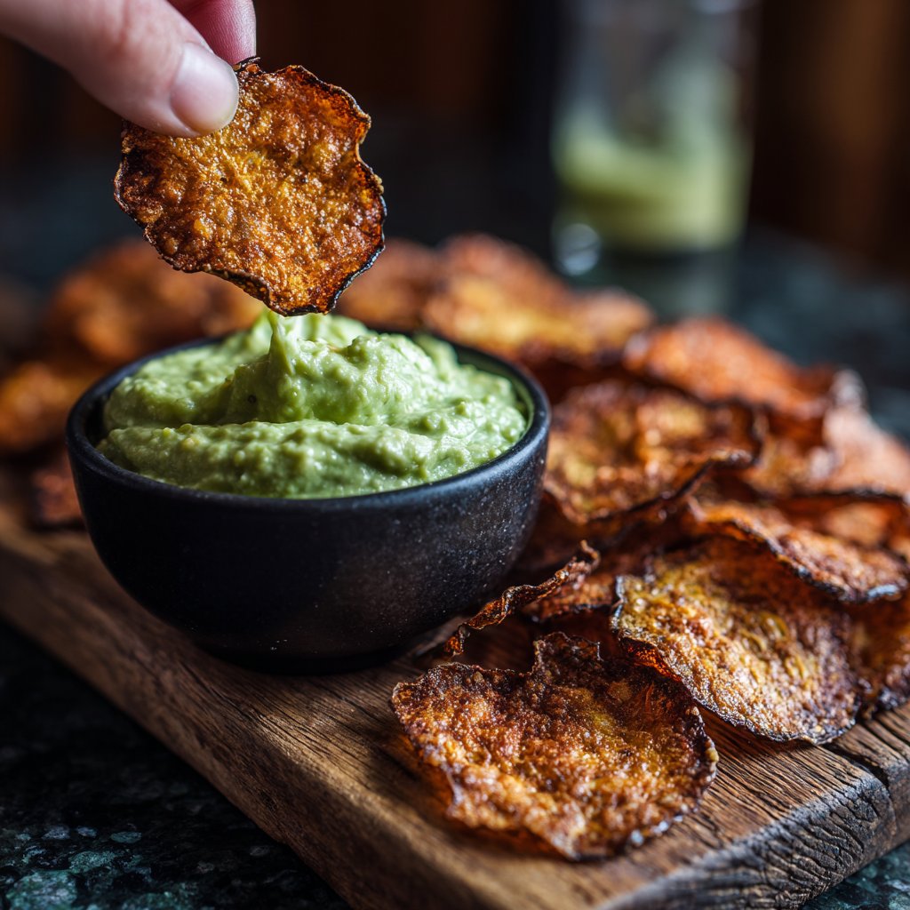 Eggplant Chips with Avocado Dip