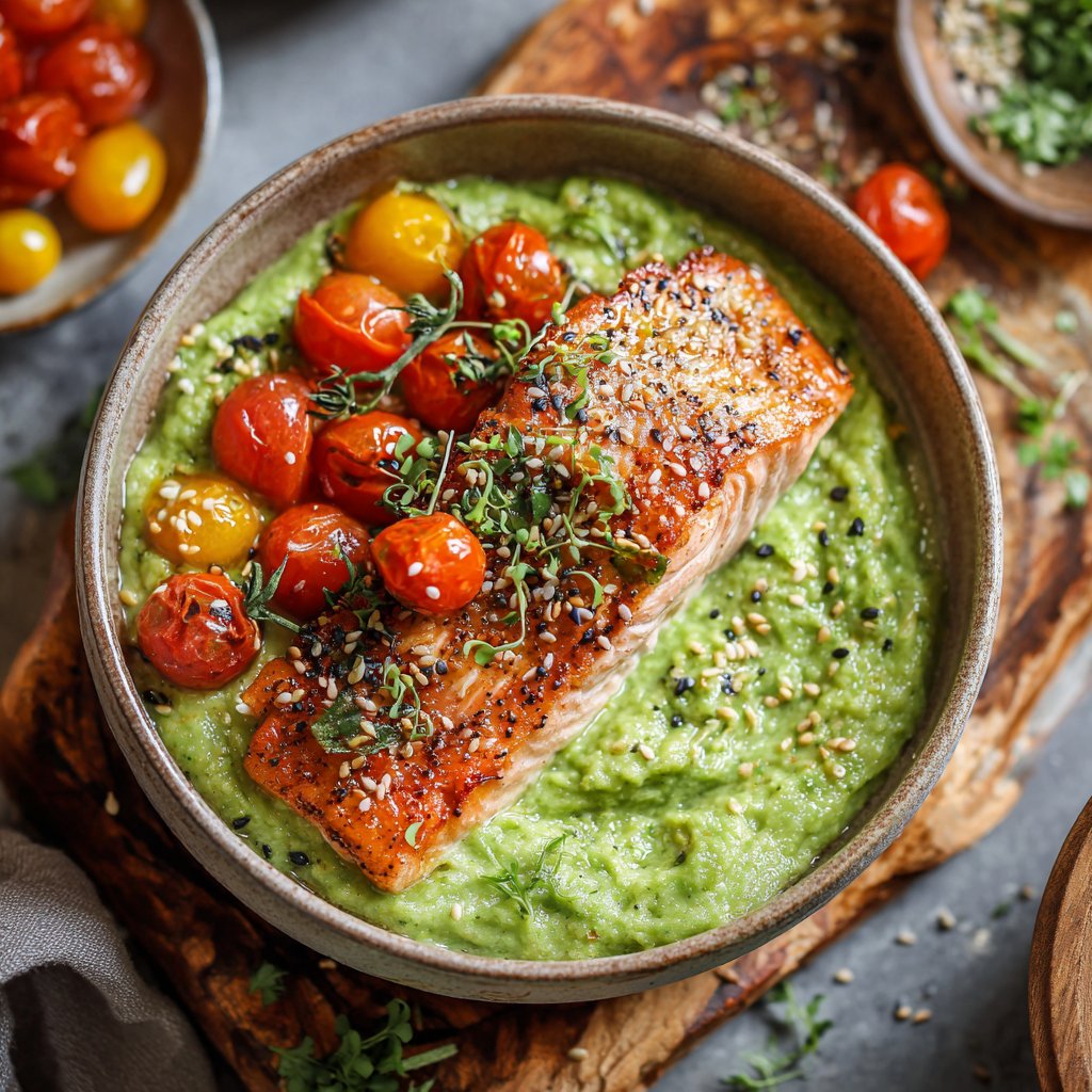 Avocado Pesto Salmon Bowl