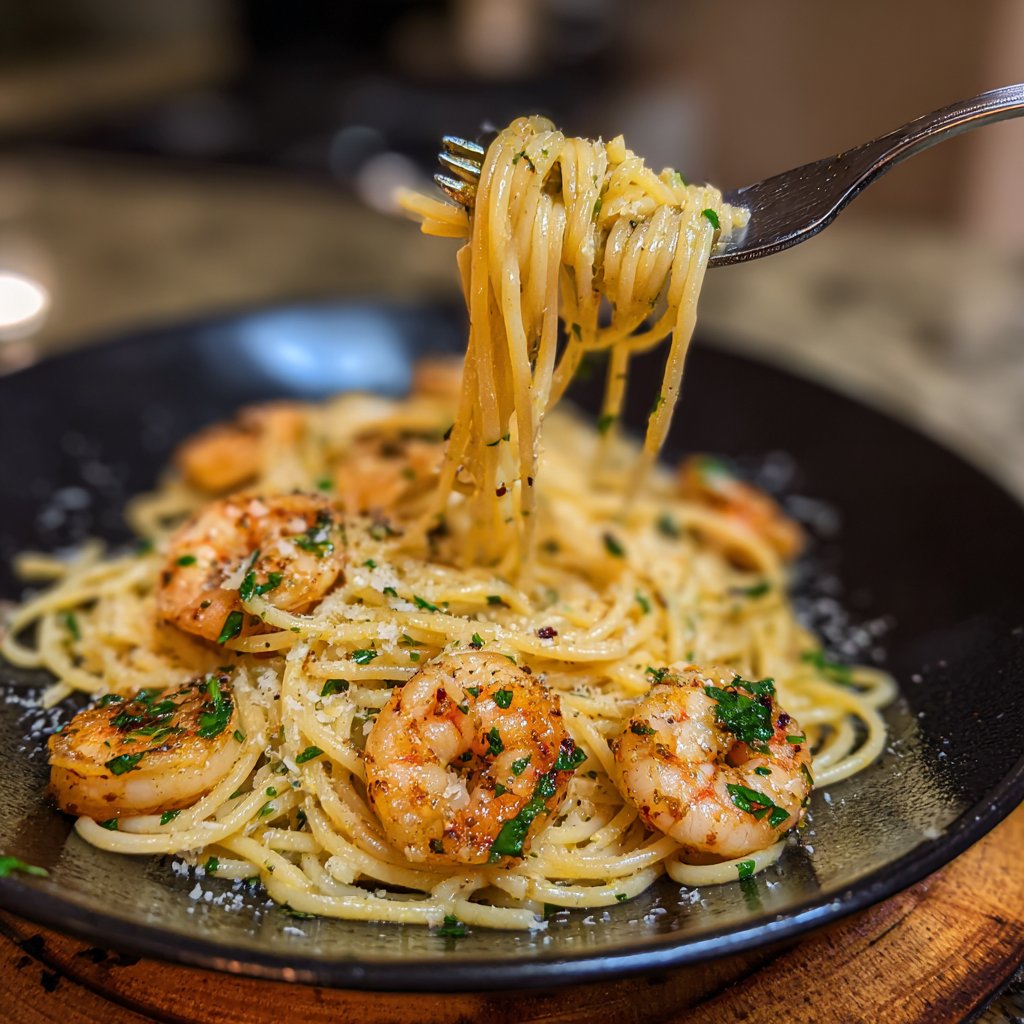 Spicy Garlic Butter Shrimp Pasta